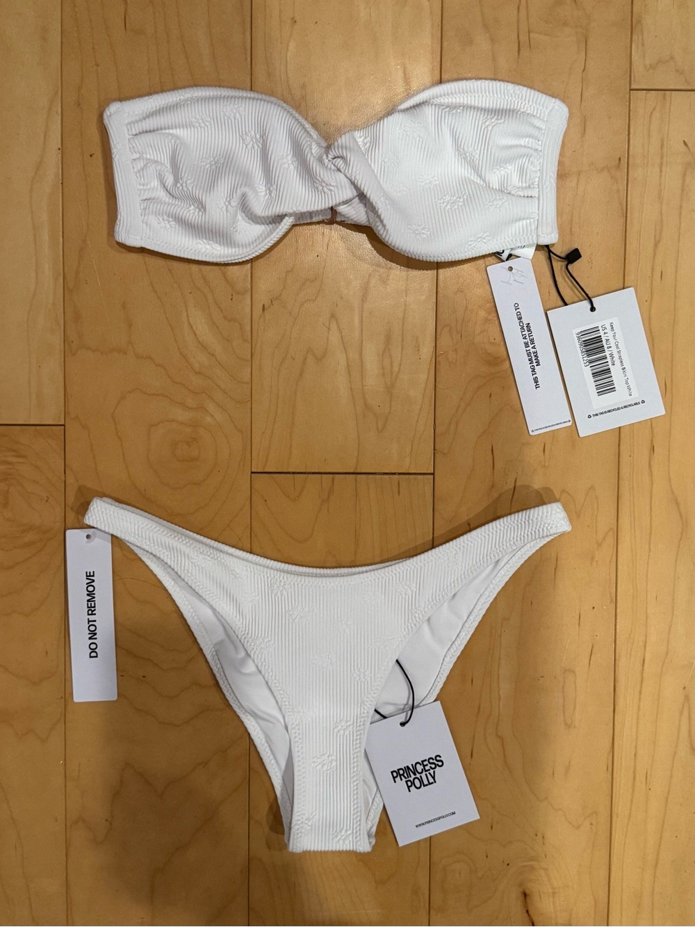 Princess Polly Keep Your Cool White Ribbed Bandeau Bikini Set